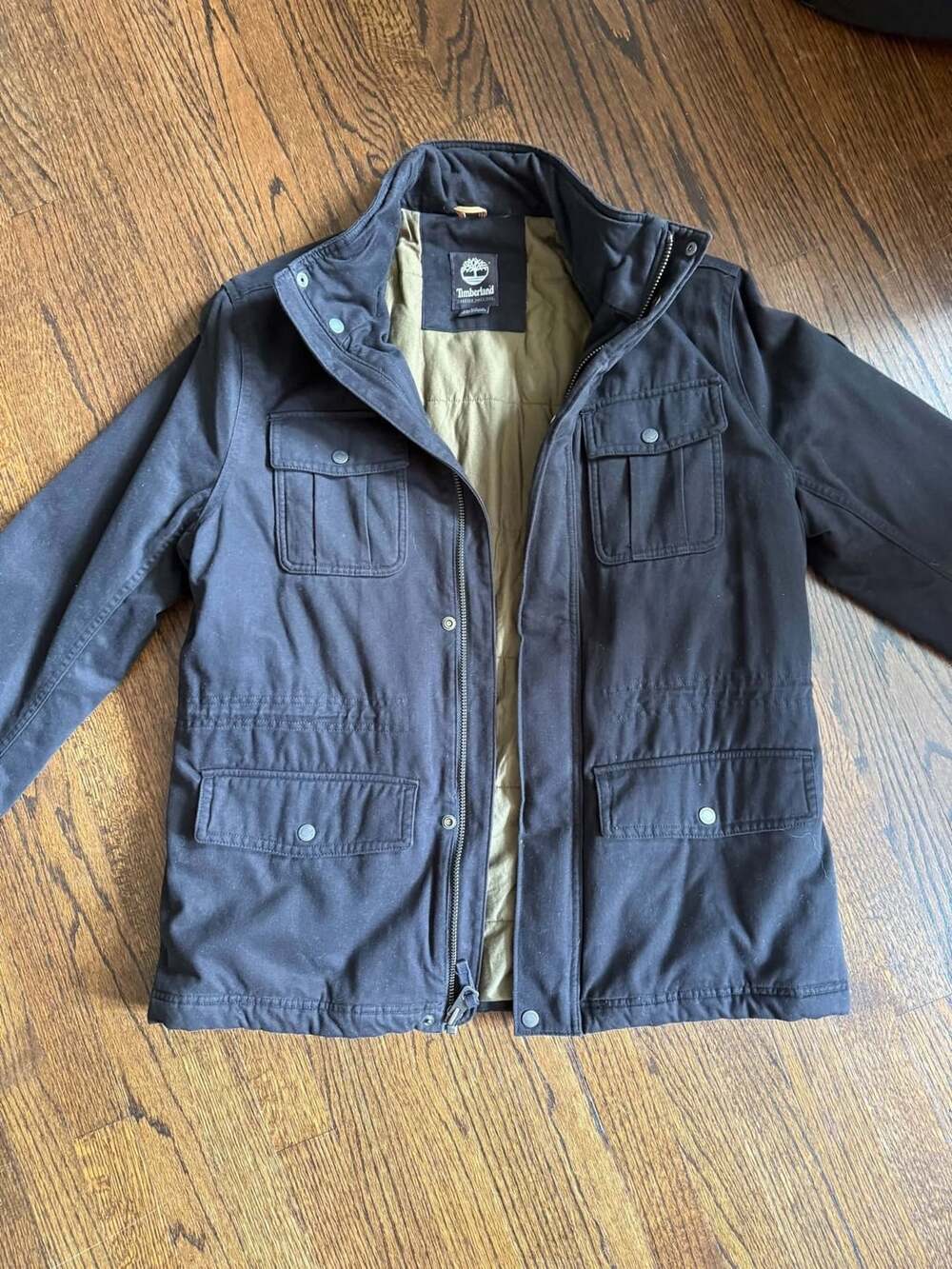 Timberland Mens Field Jacket Insulated Military Utility Hidden Hood Coat Black